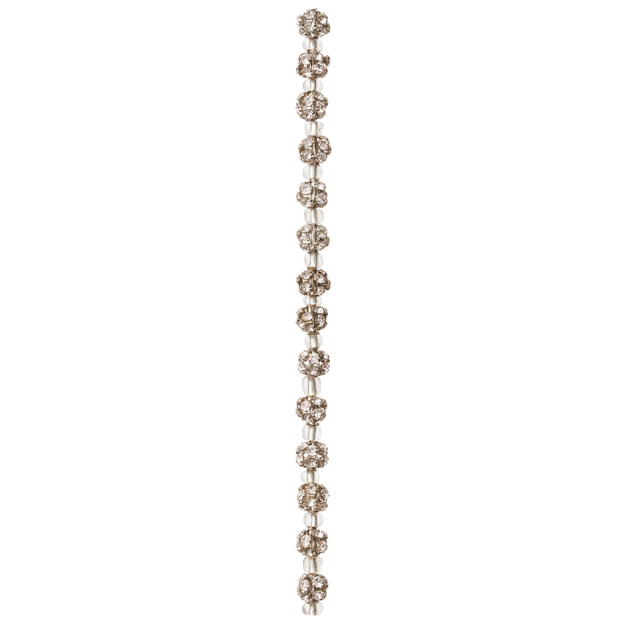 Rhodium with Clear Rhinestone Studded Round Beads, 6mm by Bead Landing™